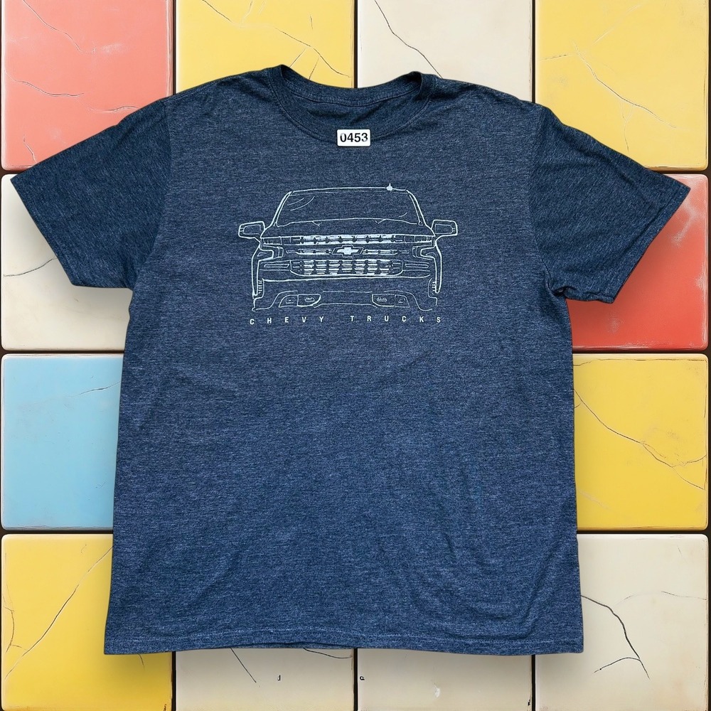 Chevrolet Chevy Truck Car Shirt Y2K Men L‎ Blue Graphic American Automotive Tee